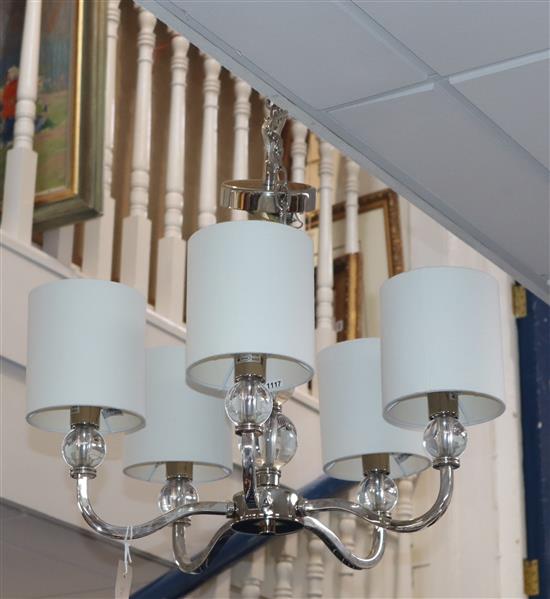 A Laura Ashley glass and chrome five branch ceiling light